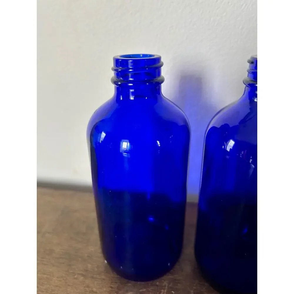 Set of 3 Vintage Cobalt Blue Glass Bottles | Bud Vases | Apothecary Cottagecore